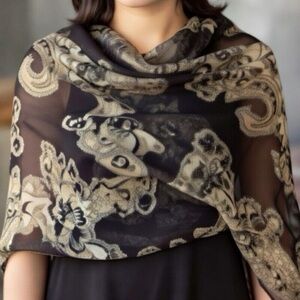Cejon Black, Brown and Floral Pashmina